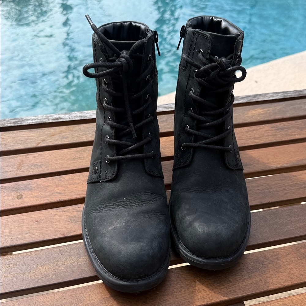 Clarks charcoal black lace up Combat Boots with zipper sides